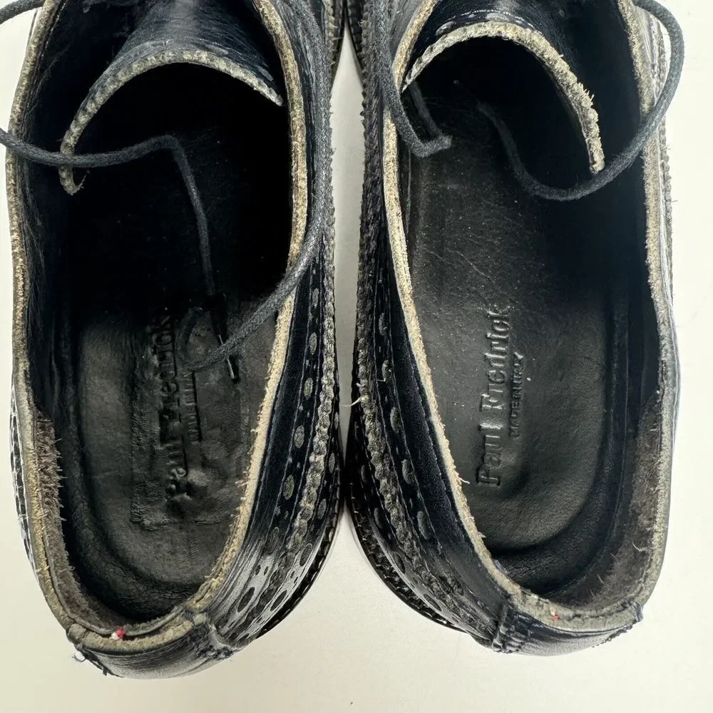 Paul Frederick Art Check Wing Tip Blue Leather Shoes 8M #FFK115D‎